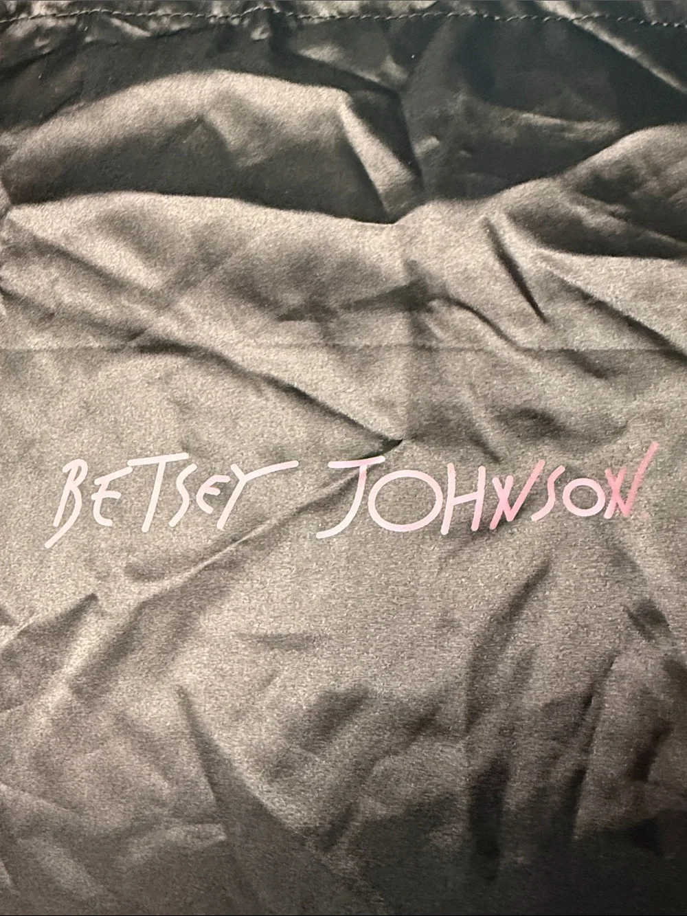 Betsey Johnson Black Dust Bag with Pink Script Logo 21x16.5